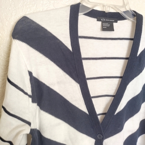 NWT Armani Exchange Navy Blue White Striped Cardigan Sweater SZ M - Picture 2 of 8